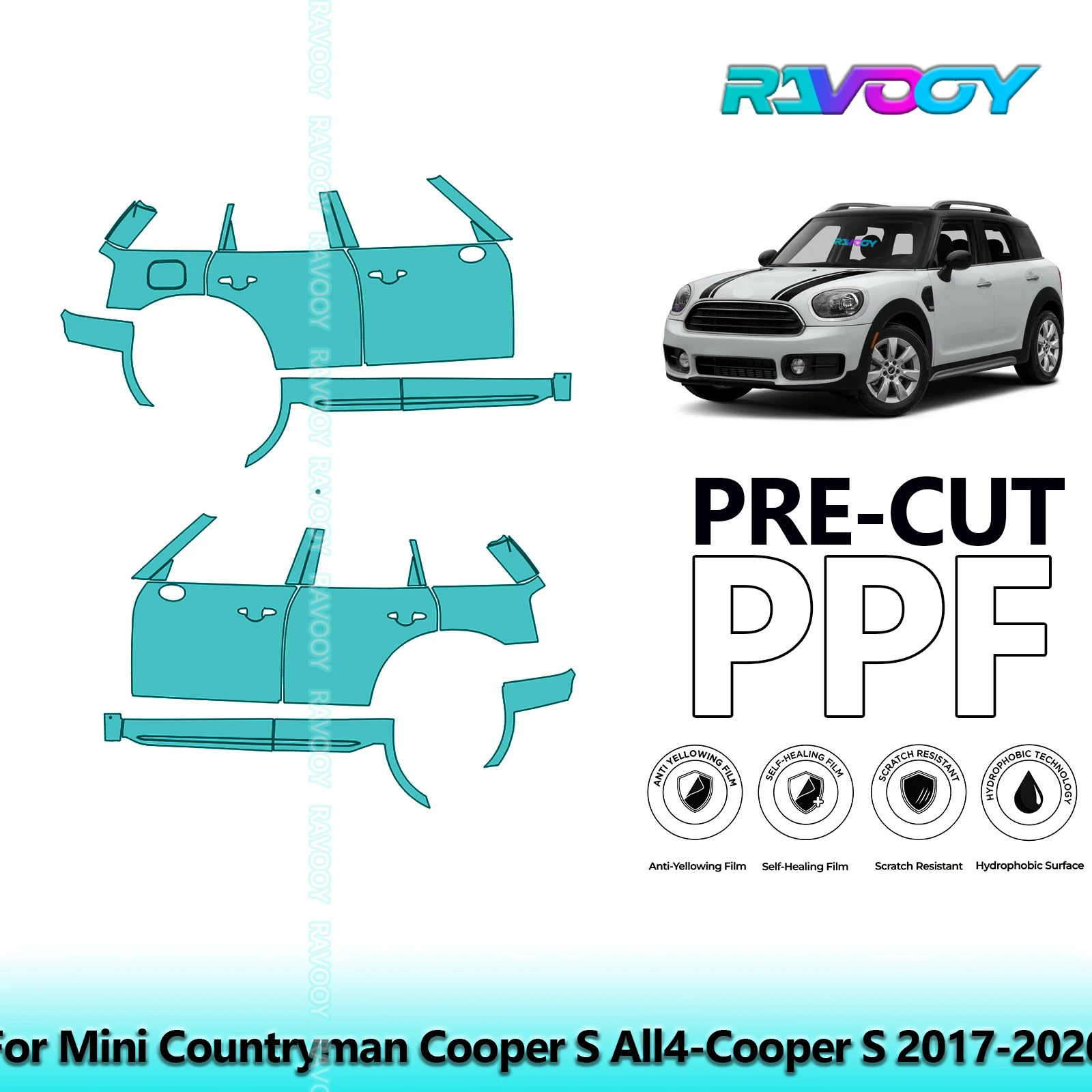 

For Mini Countryman Cooper S All4-Cooper S 2017-2020 8.5mil Pre-Cut PPF Door & A/B Pillar Kit TPU Paint Protection Film Set