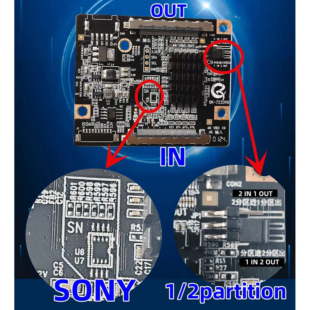 La regolazione della leva di decodifica del circuito sony della partizione 4K 1/2 risolve l'ingrandimento dell'immagine, 2 problemi dello schermo, 2 in 1 out, 1 in 2 out