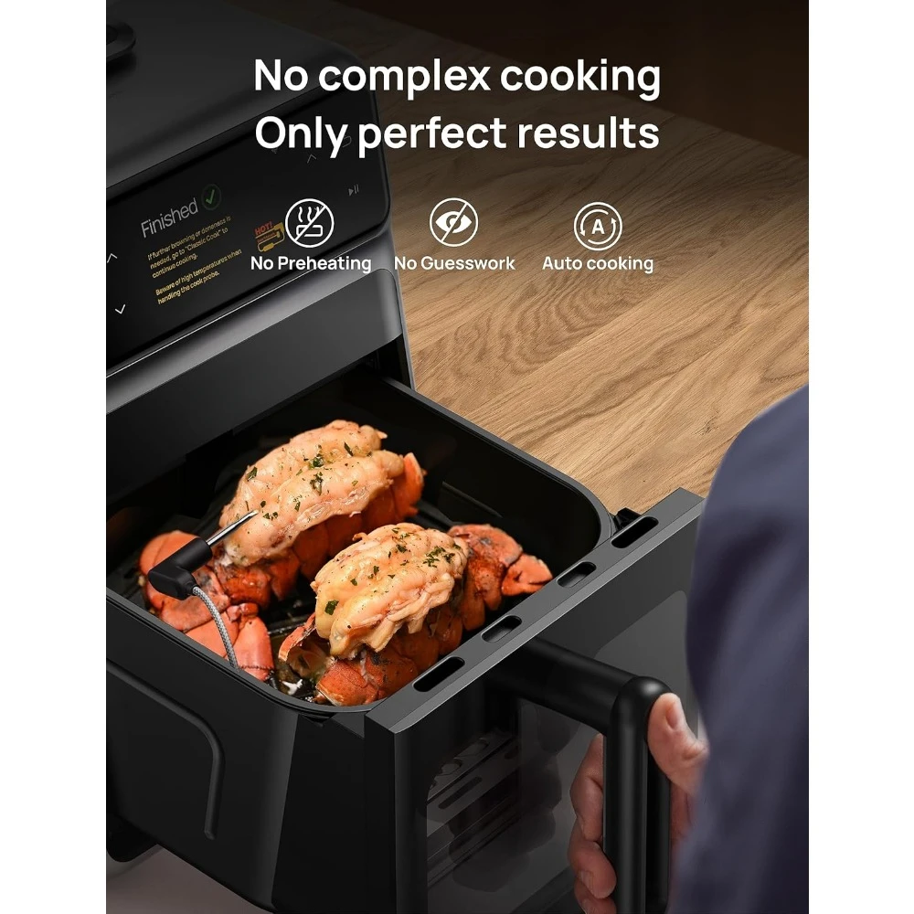 Smart Air Fryer Kookgerei, kooksonde, waterverstuiver, 3 professionele kookmodi, 6 QT