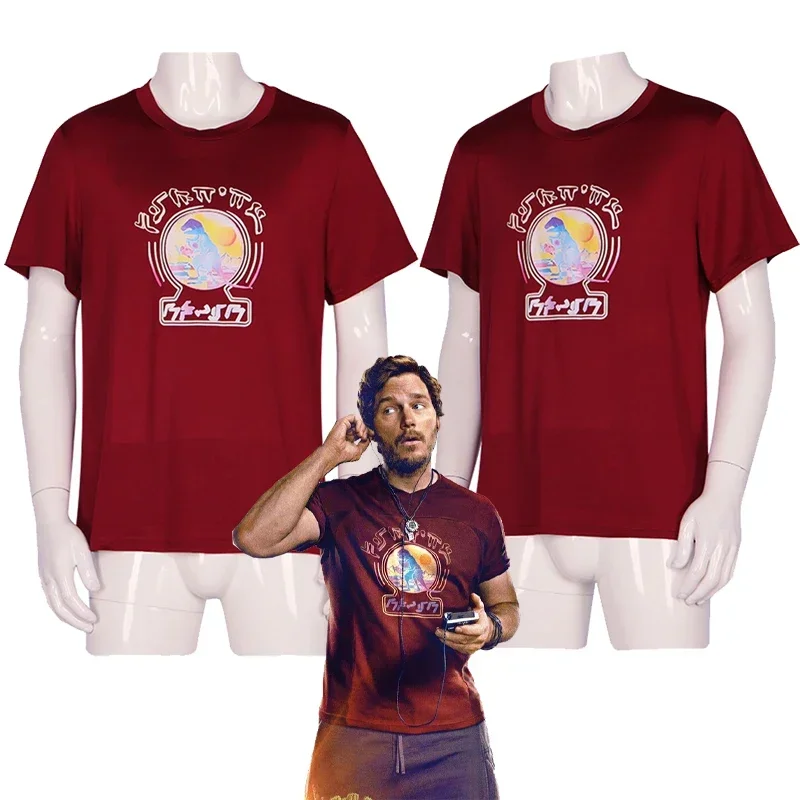 Movie Guardians of The Galaxy Vol 3 Cosplay Costume Star Lord Shirt Peter Jason Quill Cosplay Red Short Sleeve T-shirt for Adult