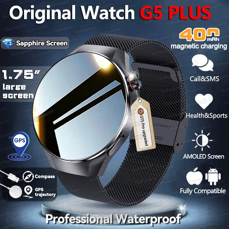 Nowy Ulepszony Oryginalny Smartwatch G5 PLUS Męski GPS Śledzenie Trajektorii Kompas Połączenia Bluetooth Wodoodporność IP68 Zegarki Sportowe Outdoor