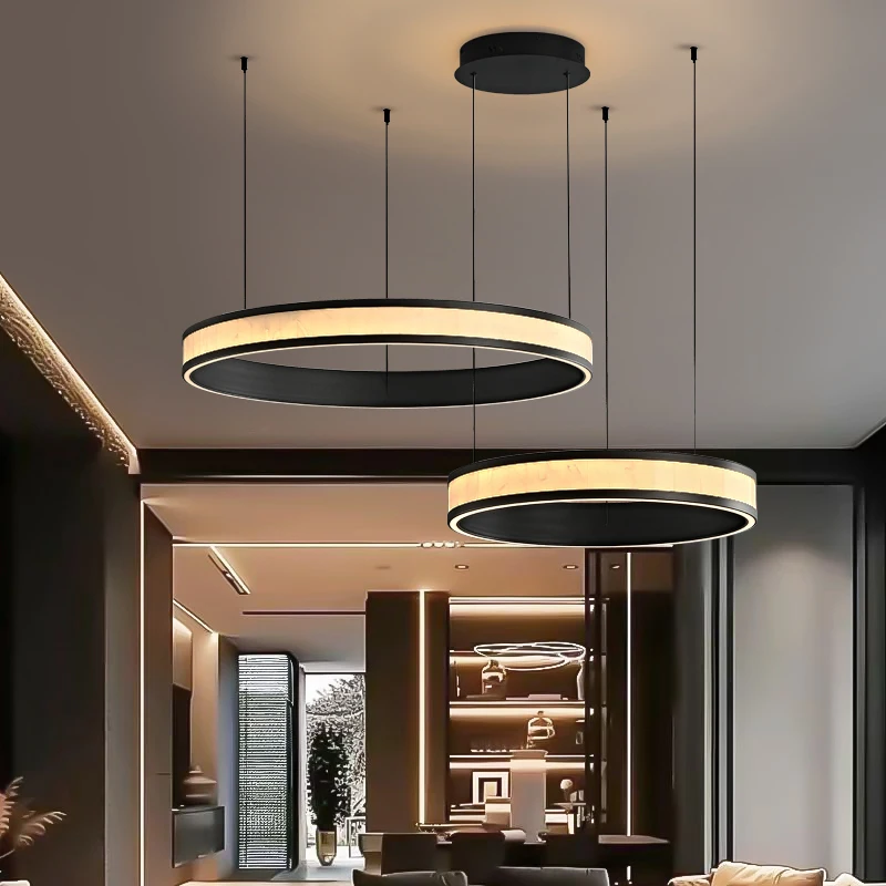 Marble-Patterned Living Room LED Chandelier Italian Luxury Circular Design Pendant Light Luxury Hotel Premium Lighting Fixture
