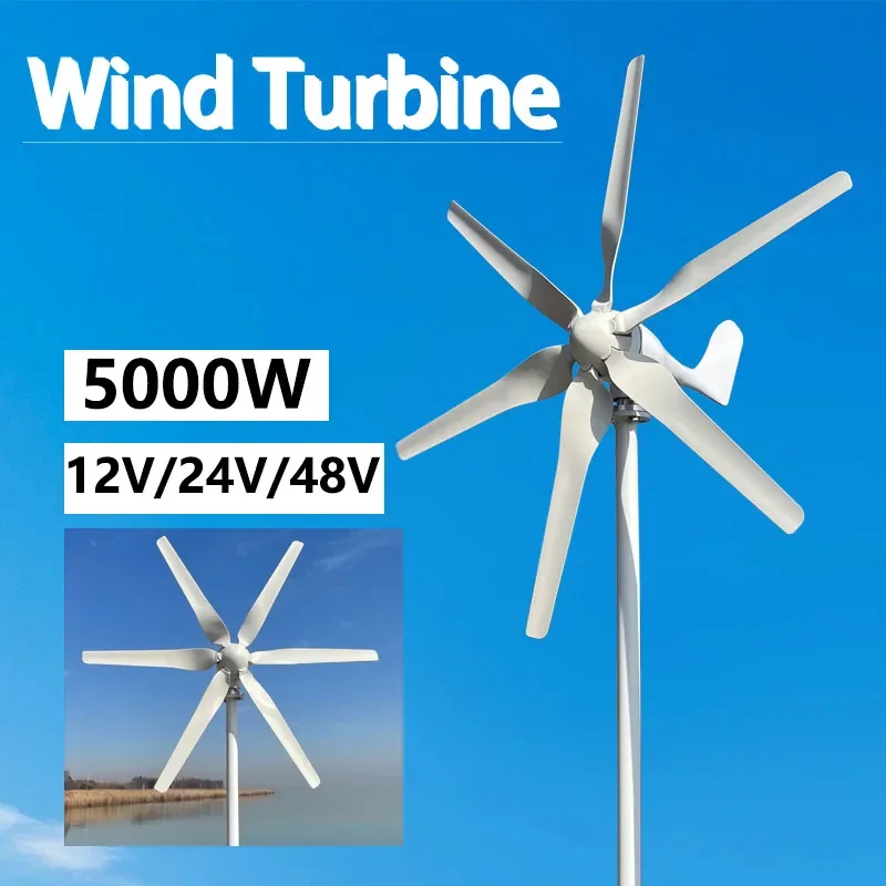 5kw Wind Turbine Alternator Real Efficiency Free Energy Windmill 5000W 12v 24v 48v Horizontal Axis Permanent Maglev Wind Turbine