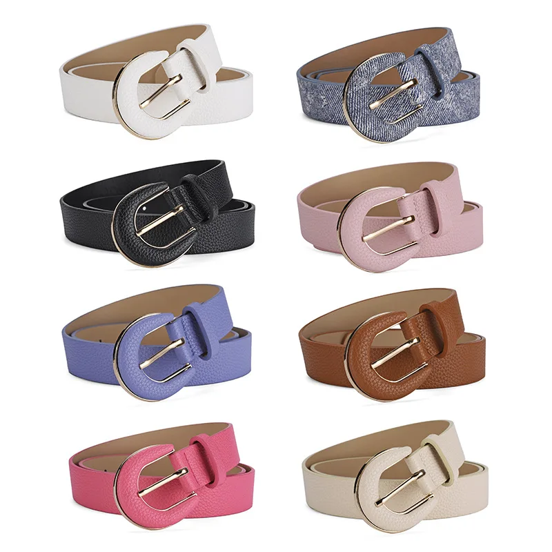 

Women Litchi Pattern PU Leather Belt Fashion New Alloy Pin Buckle Waistband Ladies Simplicity Decorative Jeans Dress Wide Belt