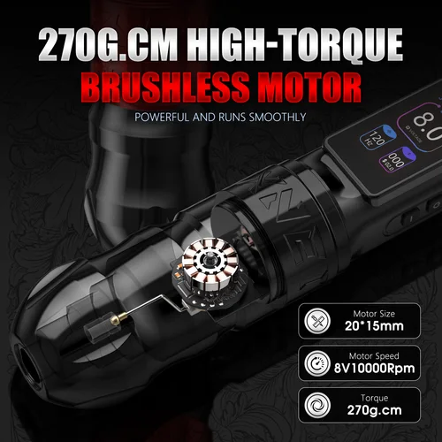 Imagen 2 del producto XNET Titan270 Kit de pluma para máquina de tatuaje inalámbrica 20 cartuchos mixtos Motor sin escobillas de alto par 4,0/5,0mm de carrera para tatuador