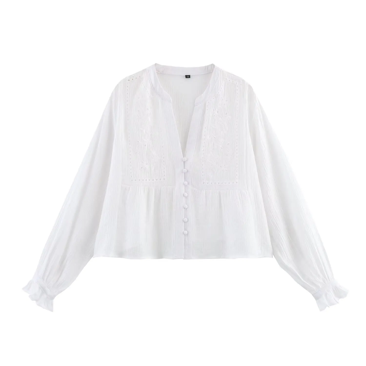 

JNLEAOG Spring New Women's Faion Design Embroidered Hollow out ort irt Loose Fit Polyester Long Sve V-Ne Girls' irt