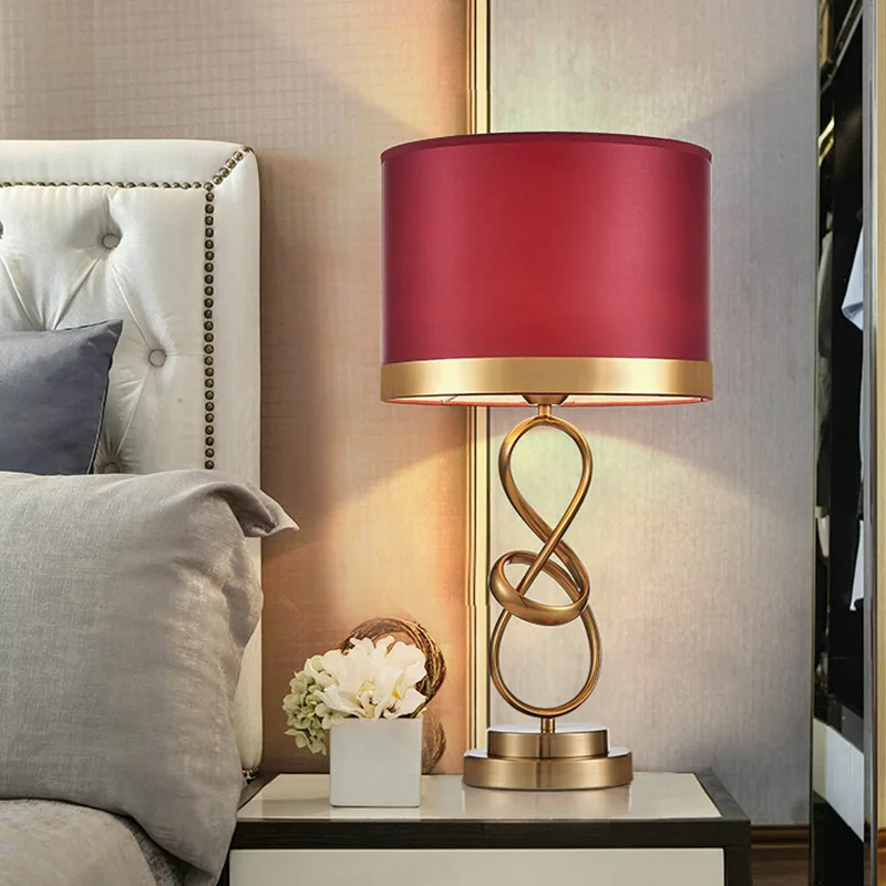 Bedside Lamp for Bedroom Decor Modern Luxury Fabric Shade Creative Metal Accented Energy Saving Table Lamp for US Style Home