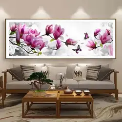 FULLCANG orchidea rosa pittura diamante di grandi dimensioni foglie fiore fai da te mosaico completo ricamo linea astratta scenario cervo FG2044