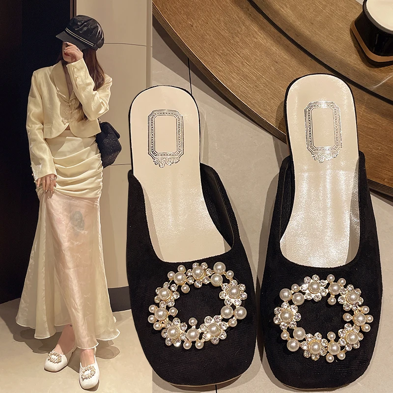 Shoes Slippers Flat Luxury Slides Square heel Slipers Women Female Mule Designer Block 2024 Mules Fashion Slippers Casual Square