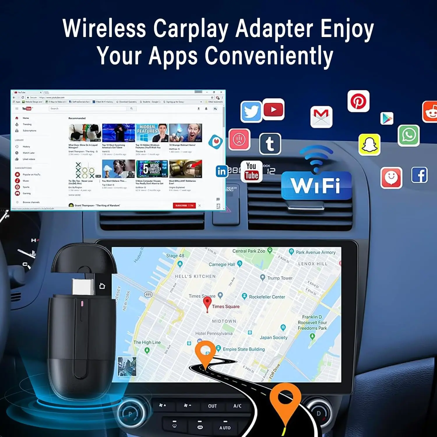 2 in 1 Wireless CarPlay Android Auto Adapter for IPhone, Mini Size USB-A Type-C Plug Design, Car Audio & Video Plug & Play