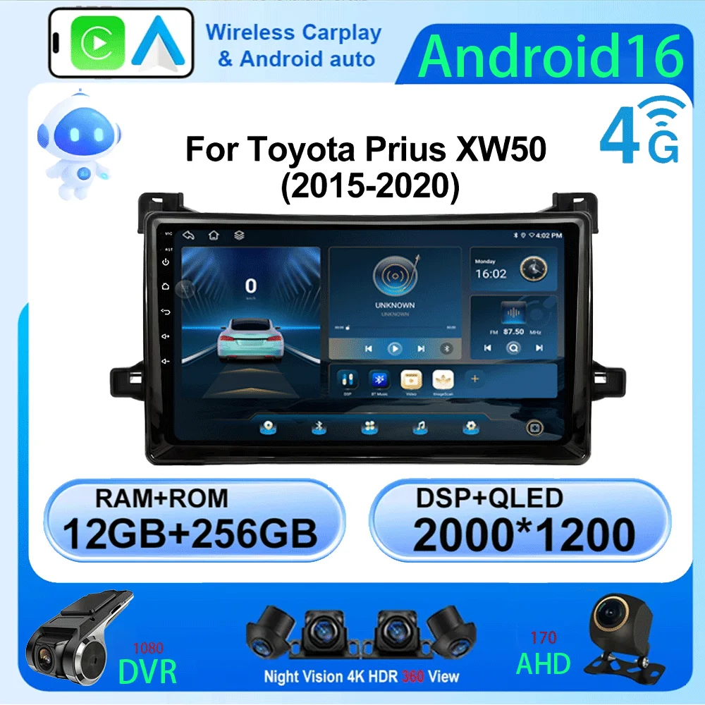 

Автомобильная мультимедийная система LJZN Android 16 для Toyota Prius XW50 2015-2020, стереоприемник GPS 2 Din, автомагнитола 2din, Carplay, 5G+WIFI