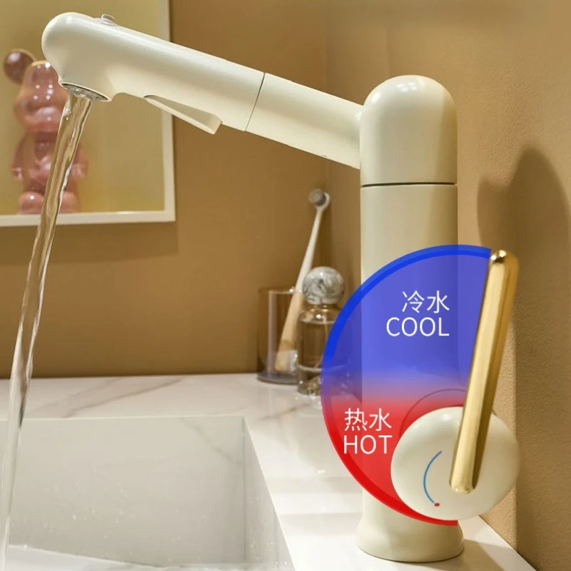 Brushed gold bathroom basin faucet with multi angle rotation and 3 outlet modes, splash proof wash basin hot and cold faucet,