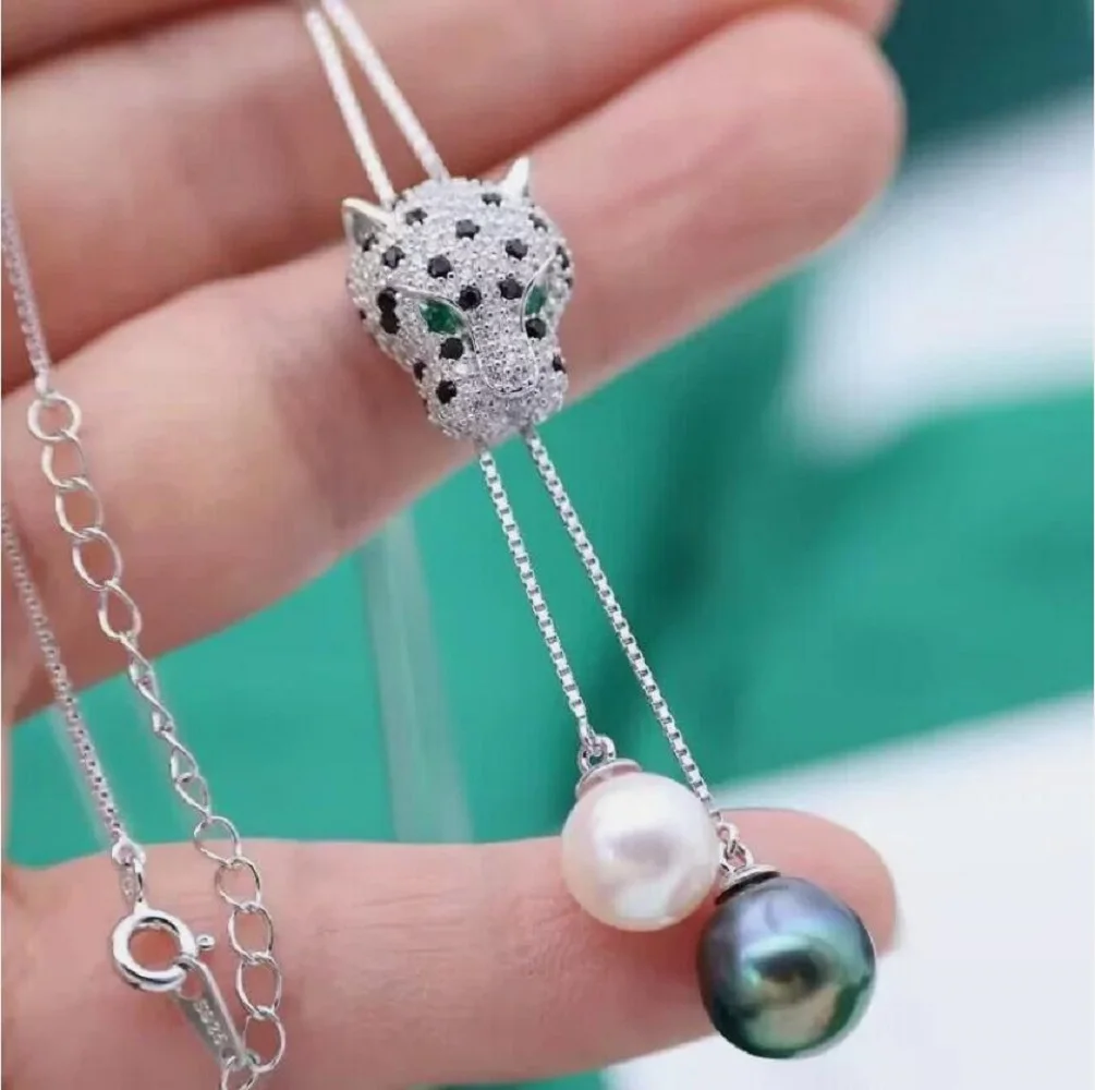 gorgeous 9-10mm south sea round white black green pearl pendant 925s