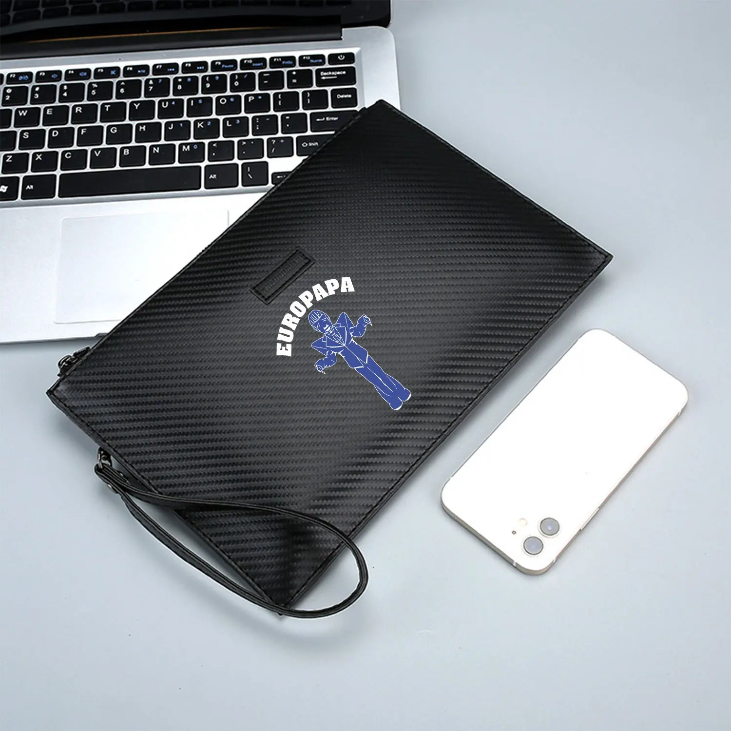 Man in suit and text Europapa Elegant Printed PU Men's Handbag Fashionable and Practical for Everyday Carry