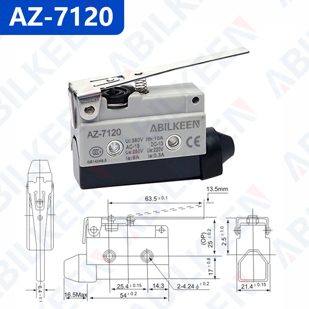 ABILKEEN AZ-7120 مفتاح صغير مقاوم للماء 1NO1NC 250 فولت 10A تحميل مفتاح حد صغير صناعي مع محطة 3Pin