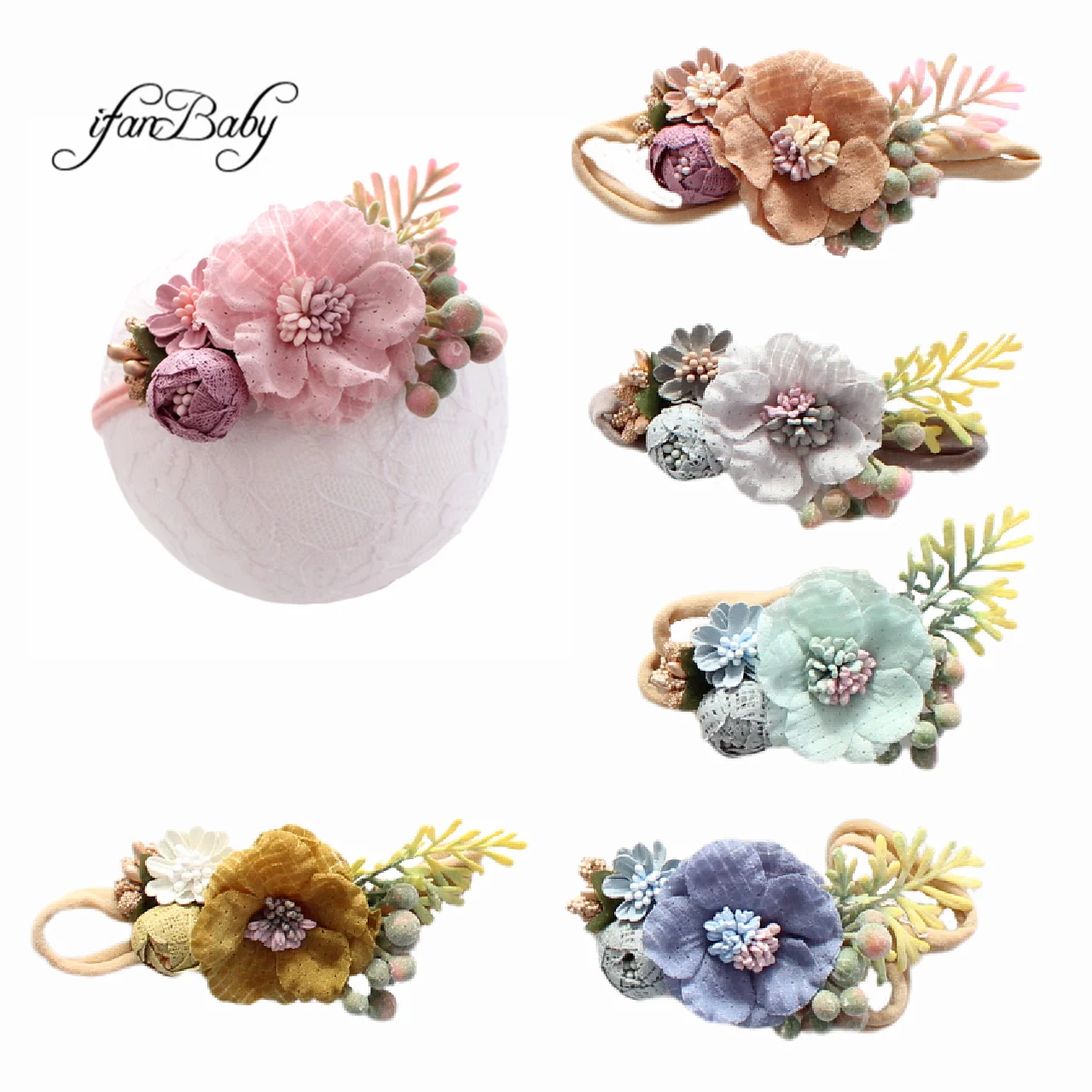 Boutique Elastic Stretch Hair Accessories Kids Girl Floral Headwear Nylon Flower Headband