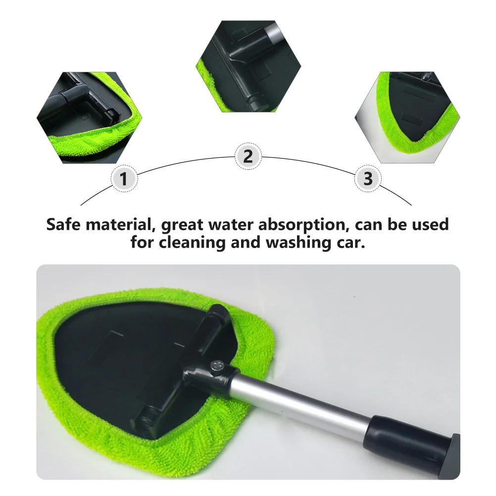

2pcs Windshield Cleaning Brush Car Wiper Wash Superfine Fiber ABS Long Handle Triangle Head Glass Cleaner Tool