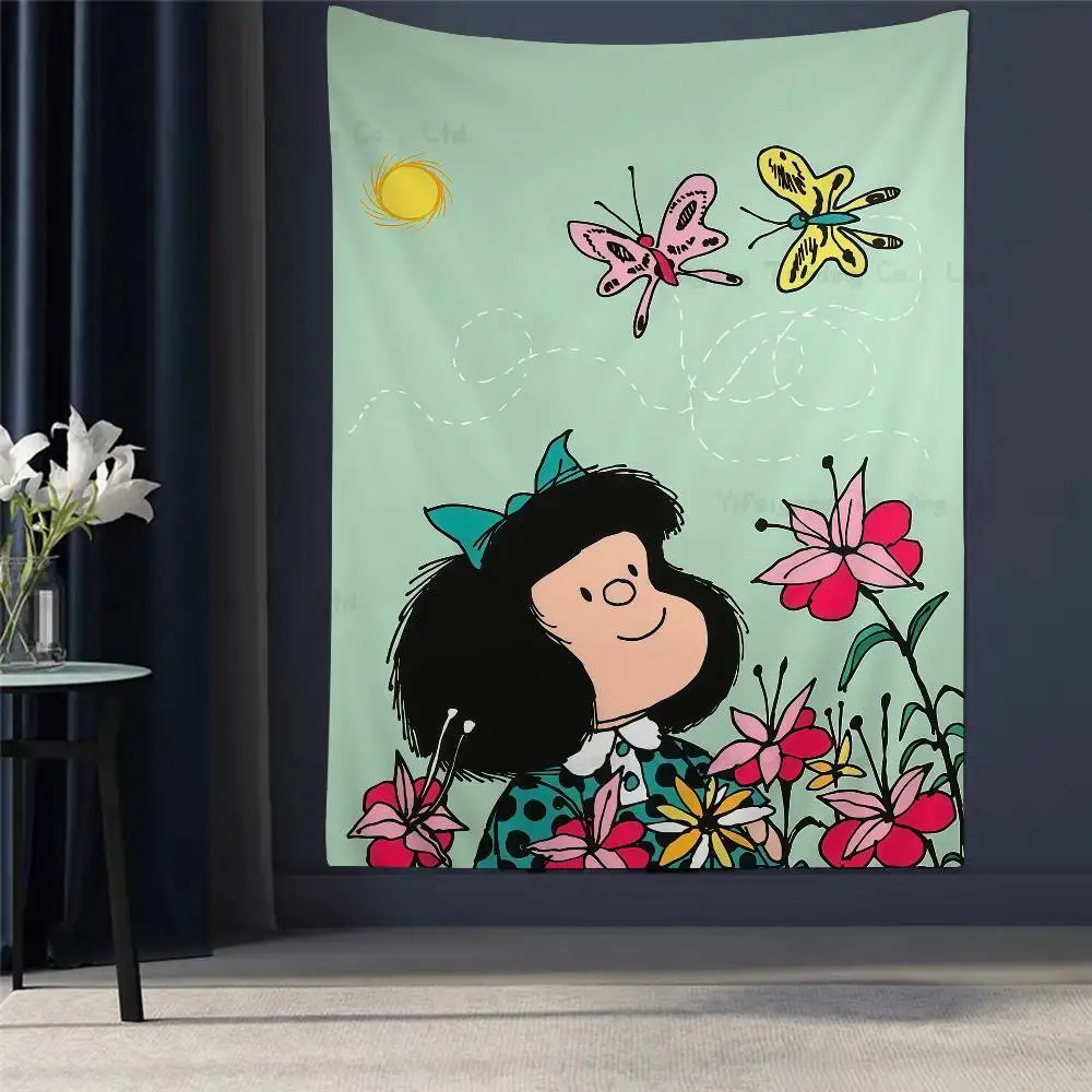 

Mafalda Classic Cartoon Cute Printed Large Wall Tapestry Hanging Tarot Hippie Wall Rugs Dorm Art Home Decor