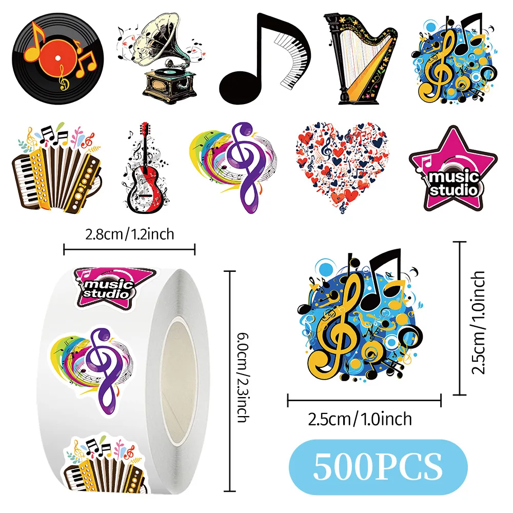 500pcs/Roll Cartoon Musical Instrument Note Graffiti Sticker DIY Decoration Mobile Phone Case Notebook Toy Gift Sticker Gifts