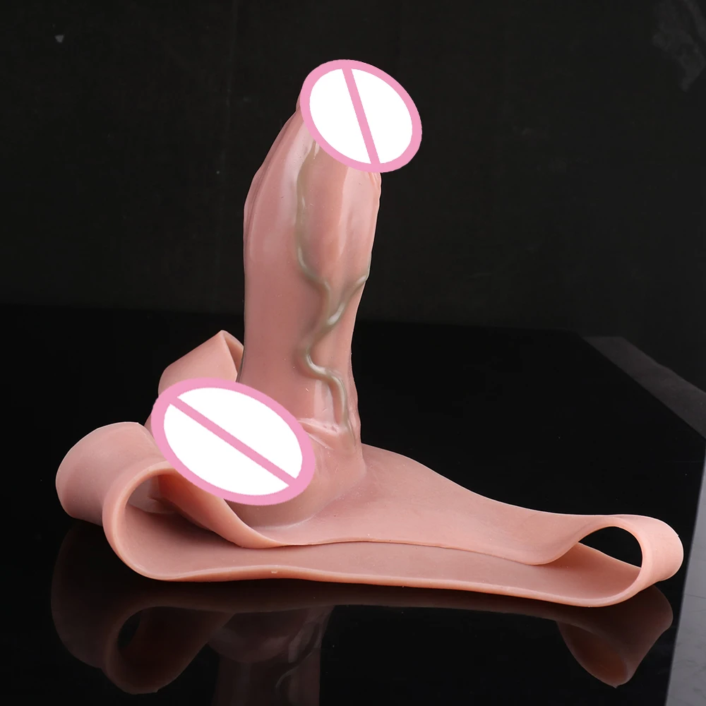 FAAK Large Wearable Hollow Realistic Dildo Silicone Briefs with Penis Sleeve Male Masturbator Sex Toys For Men Delay Ejaculation