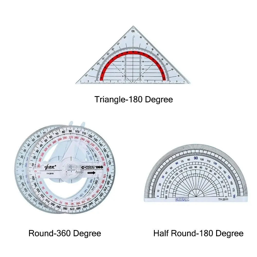 Triangle/Half Round 180/360 Degree Protractor Plastic Transparent Drawing Ruler Angles Measuring Ruler Geometry Drawing Design
