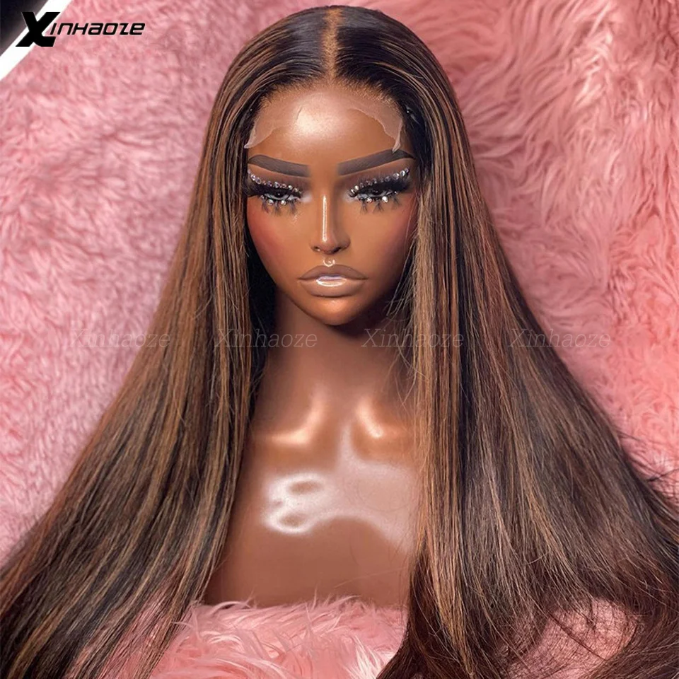 Highlight Dark Brown Wig Human Hair 13x6 Straight Lace Front Wig Brazilian 5x5 Silk Base Closure Wigs For Women Human Hair Wigs