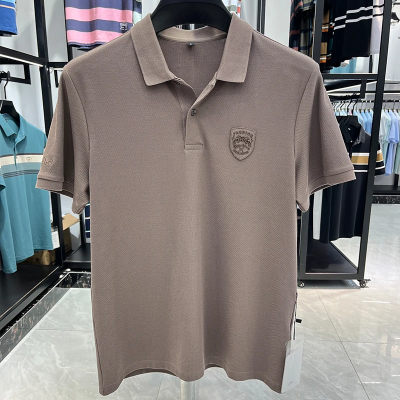 POLO de solapa de alta calidad para hombre, camisa de diseñador de alta gama, informal de negocios, escudo bordado, de manga corta, nuevo Top,