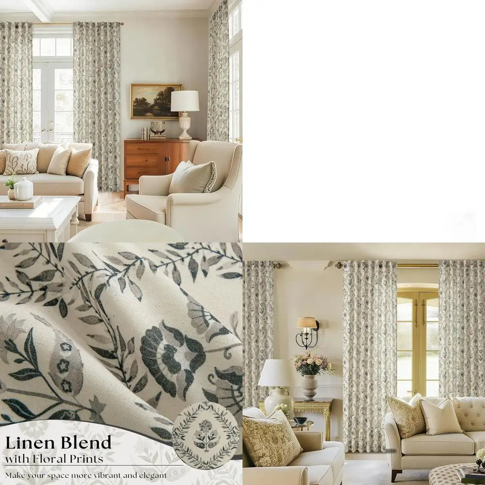 

9 футов темно-зеленые и черные льняные шторы с цветочным принтом и ботаническим принтом для гостиной в деревенском стиле