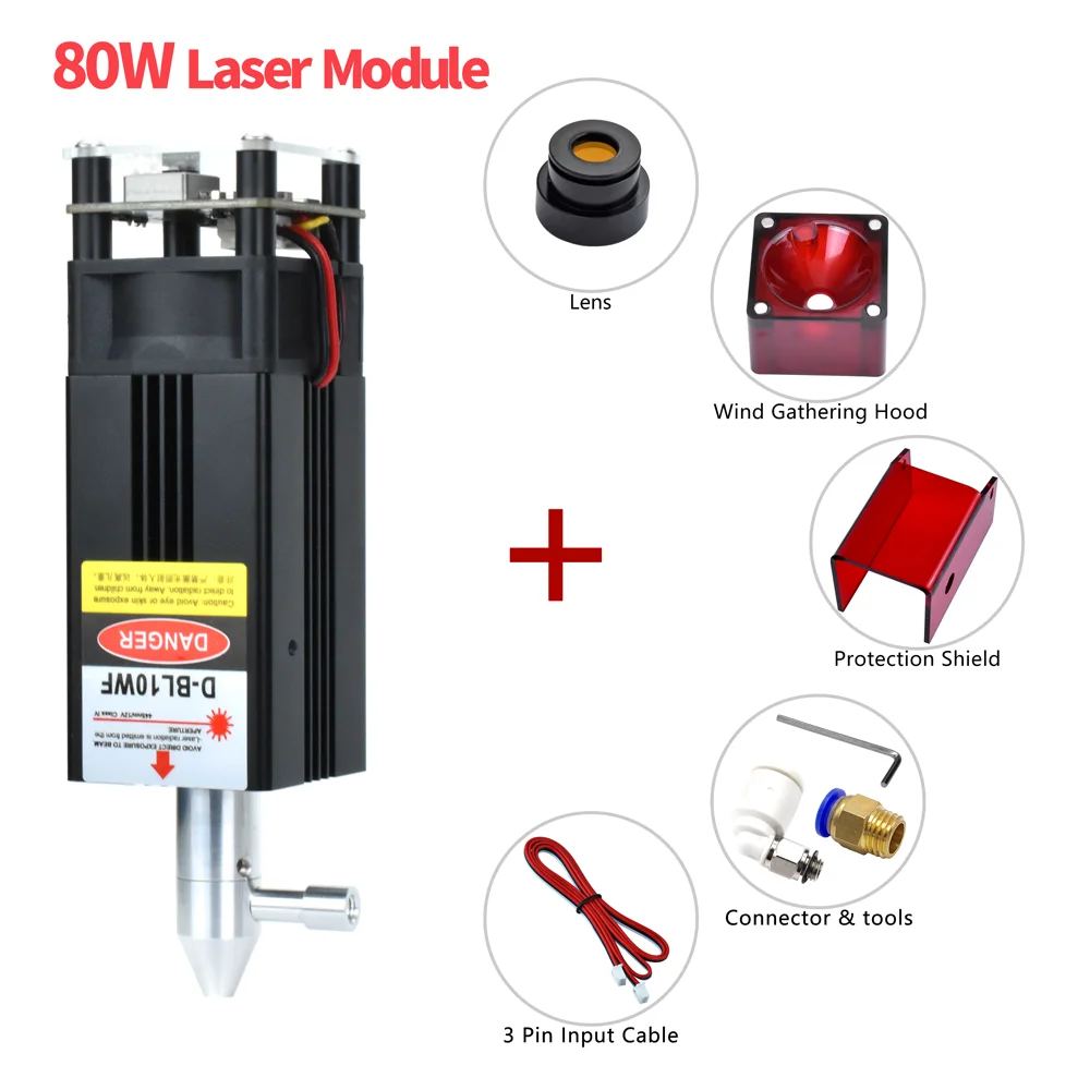 80W Laser Module with Air Assist Laser Head for CNC Laser Engraving Cutting Machine 450nm Blue Light Wood Tools