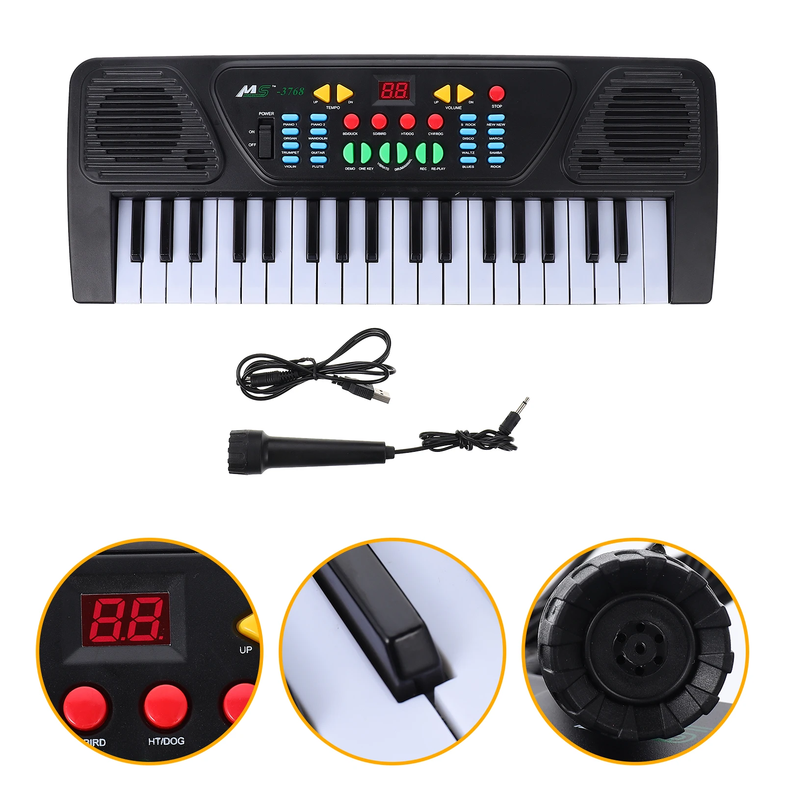 

1Set 37-Key Electronic Piano With Microphone Kids Musical Instrument Abs Music Learning Plaything For Children Black