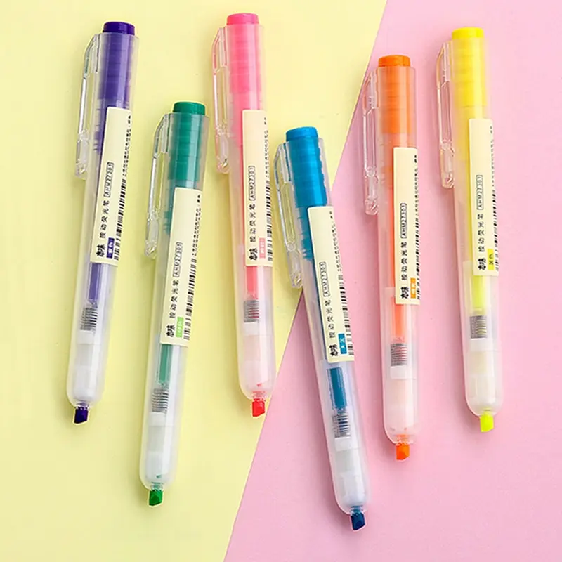 

1PCS Press Retractable Highlighters Refillable Pastel Highlighter Pen Fluorescence Markers For Journaling School Office Supplies