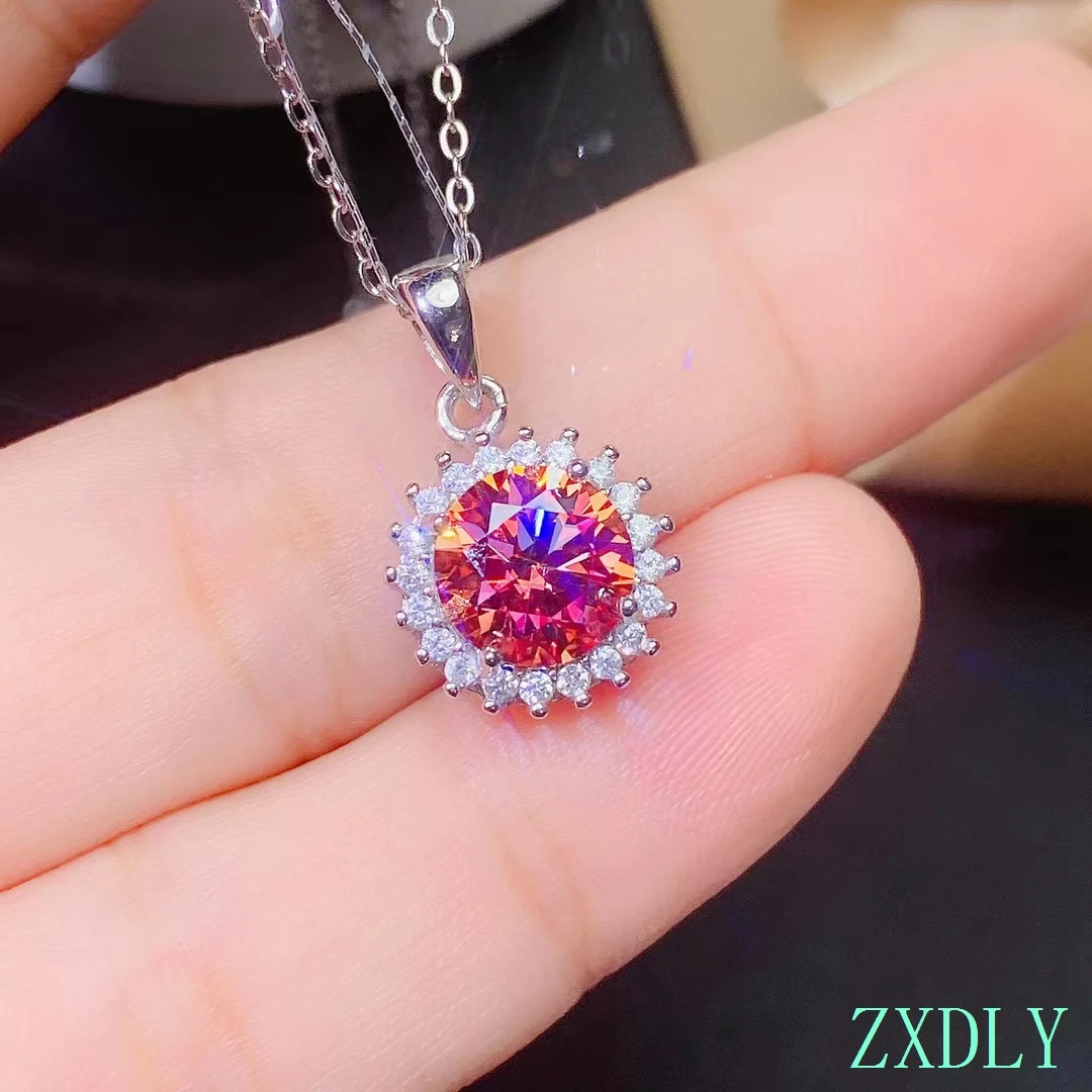 Nuove donne collana anguria lucida Moissanite rossa per ragazza ciondolo vero argento sterling 925 compleanno 2ct gemma buon regalo