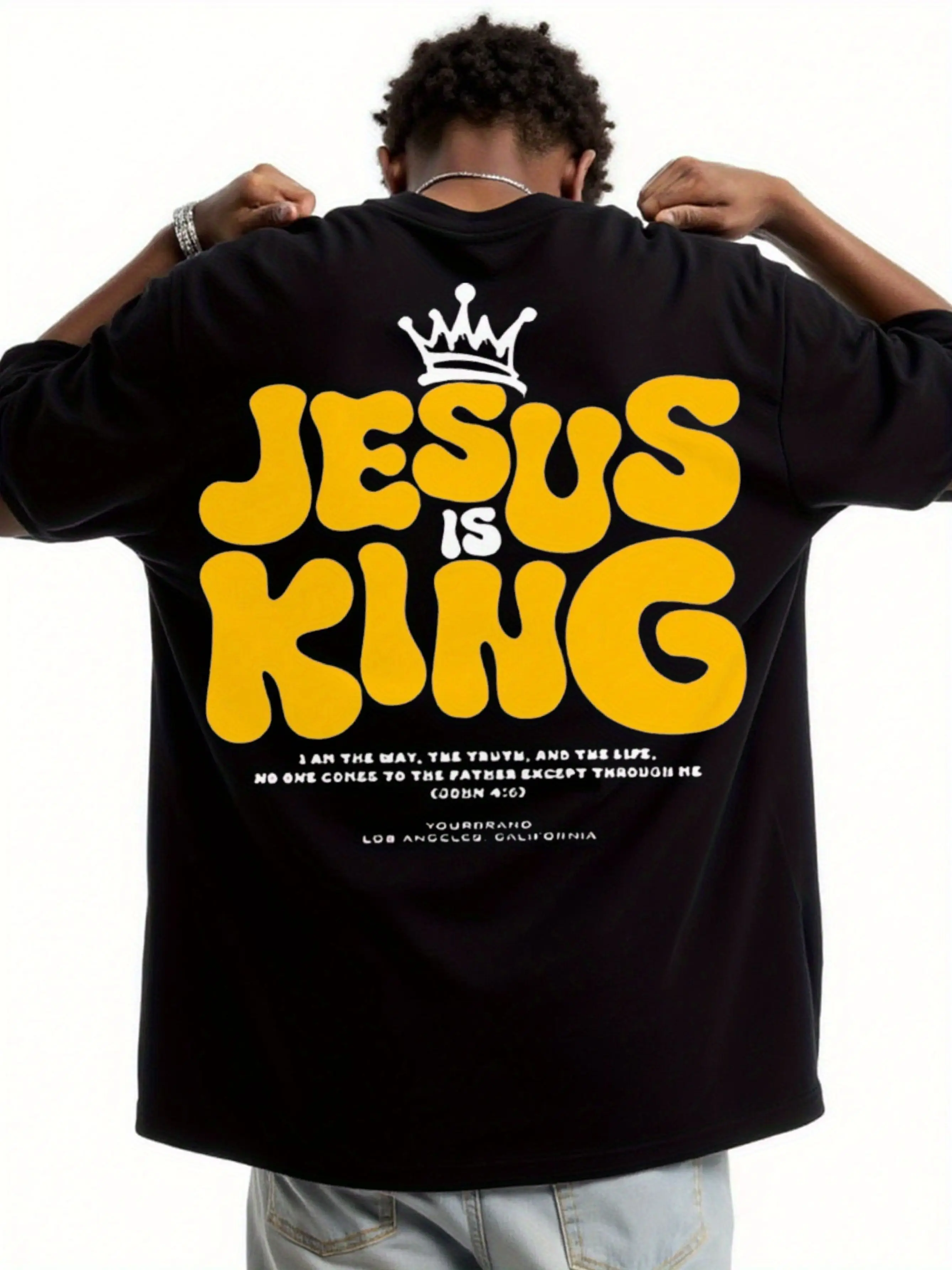 

Men's Large-Sized Loosely-Fitting Jesus Is King Christian Pattern T-shirt, Soft and Breathable Large-Sized Church Clothing
