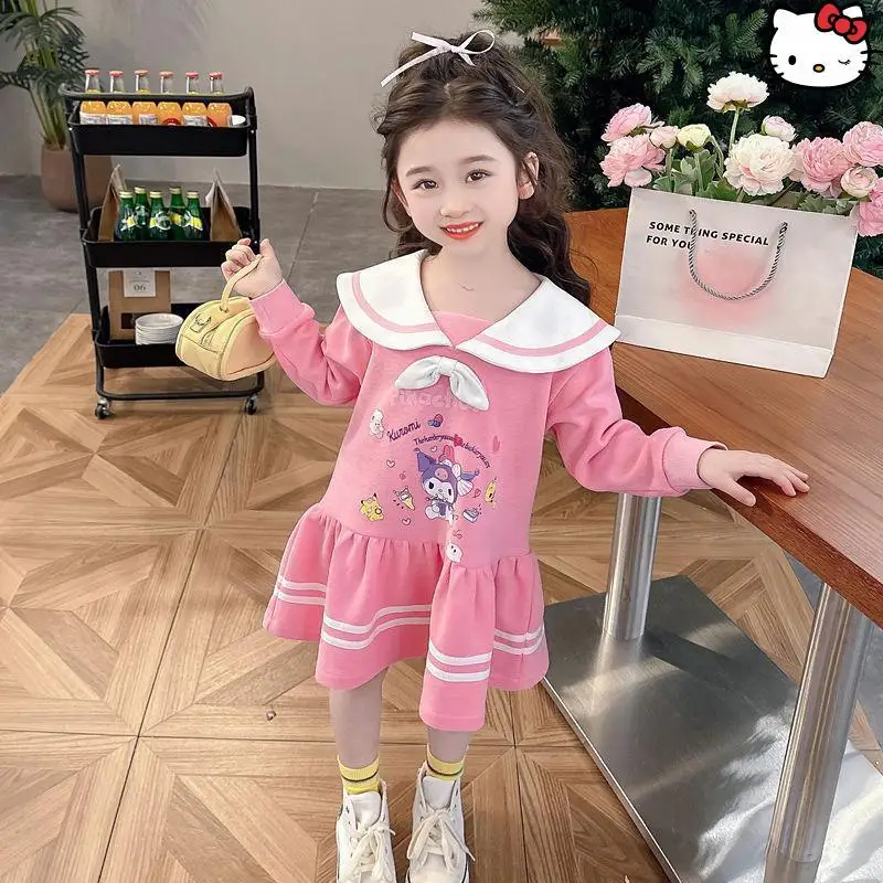 

Детское платье с длинным рукавом и воротником в стиле Куроми, весна-осень, темно-синее, с мультяшным принтом, новое, кавайное, модное, комфортное, мягкое