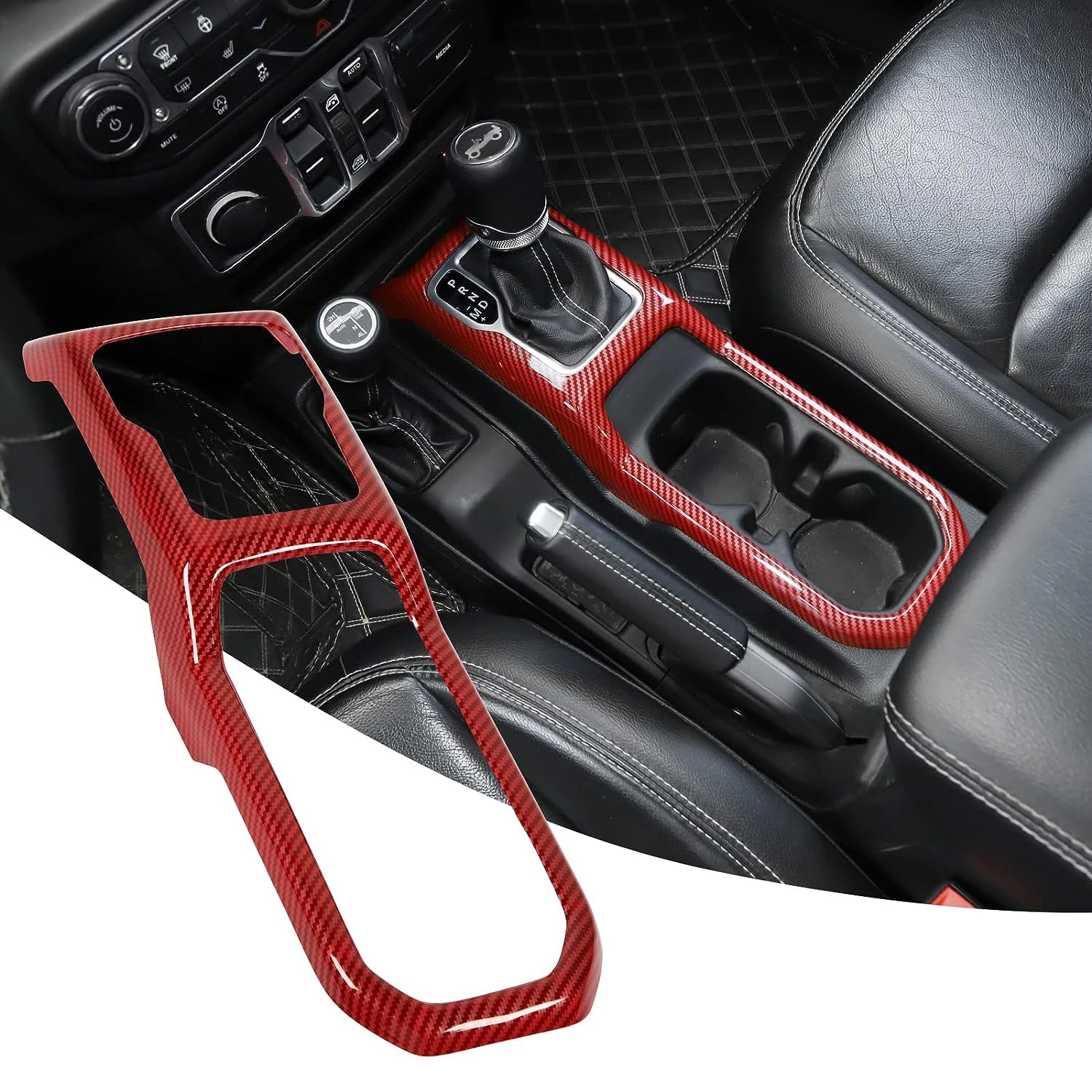 

Car Gear Shift Panel Trim Cover Cup Holder Decoration Sticker Frame for Jeep Wrangler JL JLU Gladiator JT 2018-2023