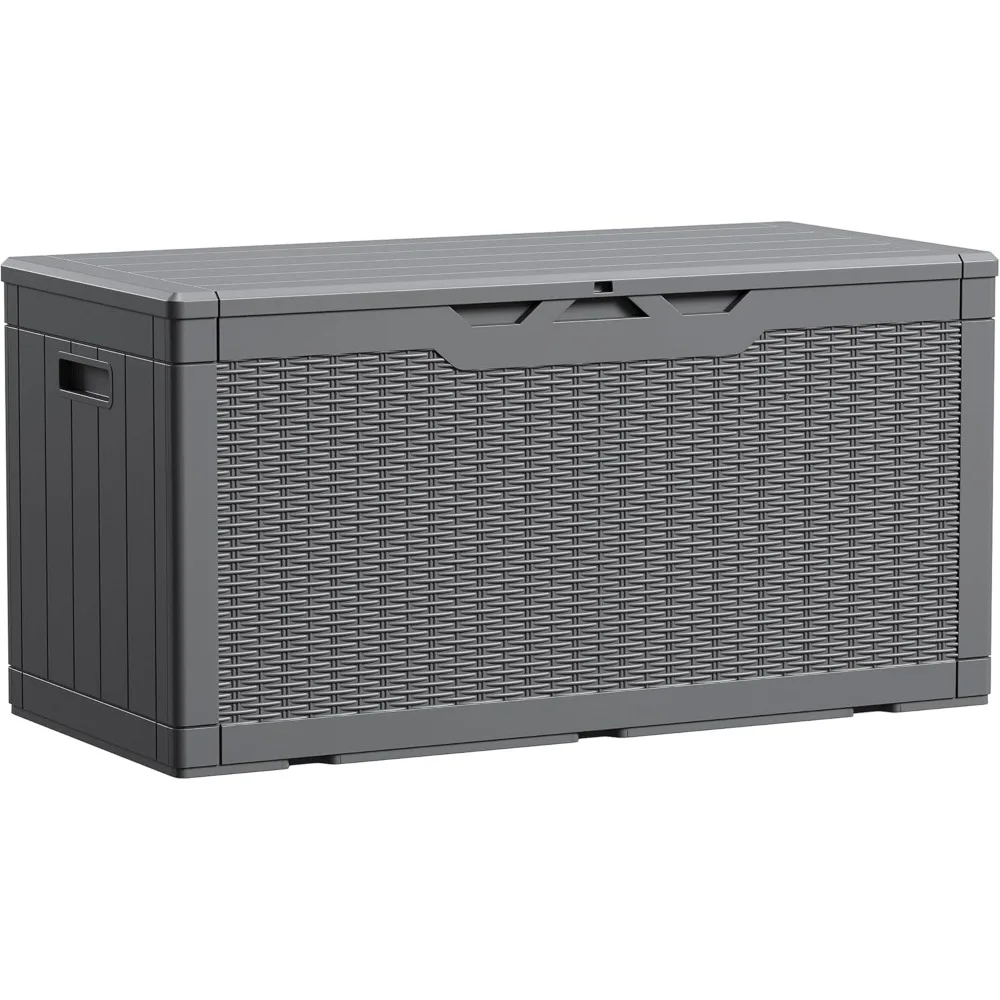 Caja de cubierta de resina grande impermeable de 100 galones, contenedor de almacenamiento con cerradura para interiores y exteriores, cojines para muebles de Patio, herramientas de jardín