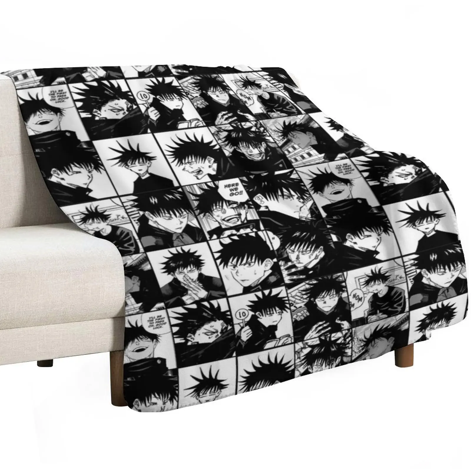 Fushiguro Megumi manga collage -black and white version Throw Blanket Soft Warm Summer Designers Soft Beds Cute Blankets