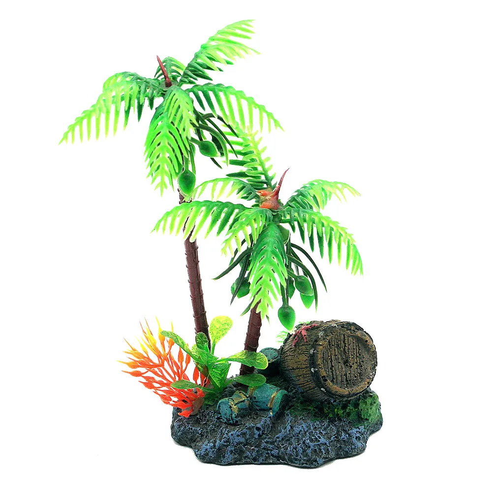 Simulative Coconut Trees Bright Green Plastic Aquatic Plants for Aquarium Fish Tank Artificial Rockery Bonsai Accessories