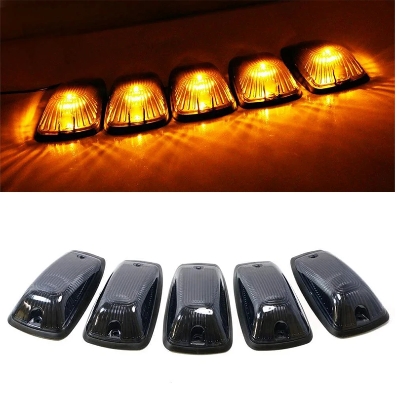 5 Pcs LED Running Warning Lights Smoked Lens Cab Roof Marker Lamps For Truck 4x4 Amber Bulbs Signal Light Auto Accessories
