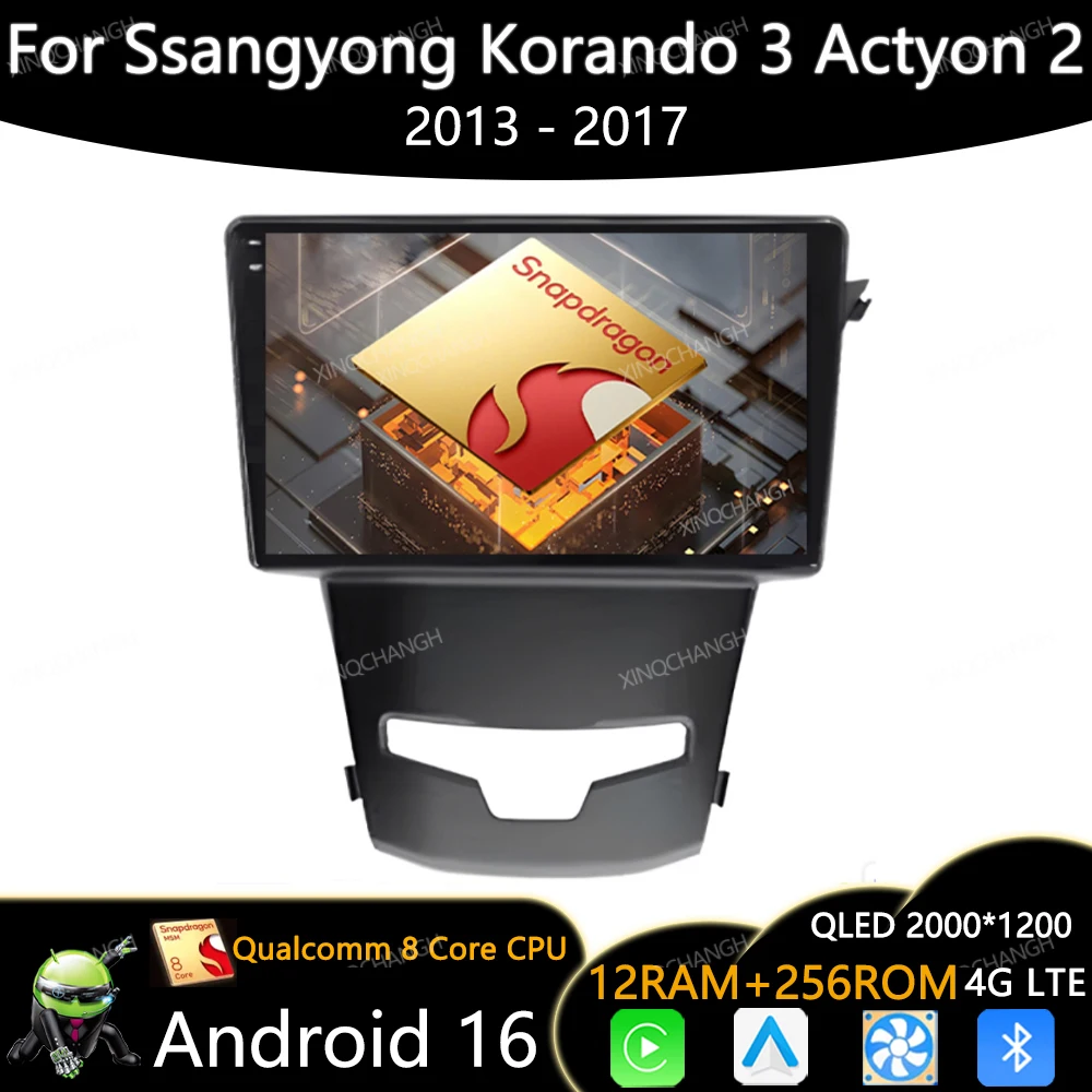 Android 16 Car Radio For SsangYong Korando 3 Actyon 2 2013 - 2017 Head Unit Carplay Auto 4G WIFI Multimedia Video Player 2DIN BT