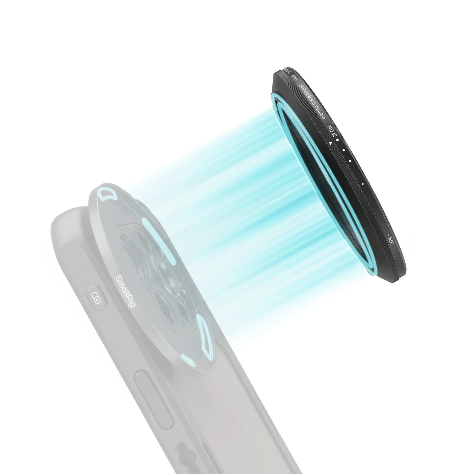 مرشح VND مغناطيسي قابل للفصل 67 مم من SmallRig ND2-ND32 (1-5 توقف) ومرشح رذاذ أسود بتأثير 1/4 5170