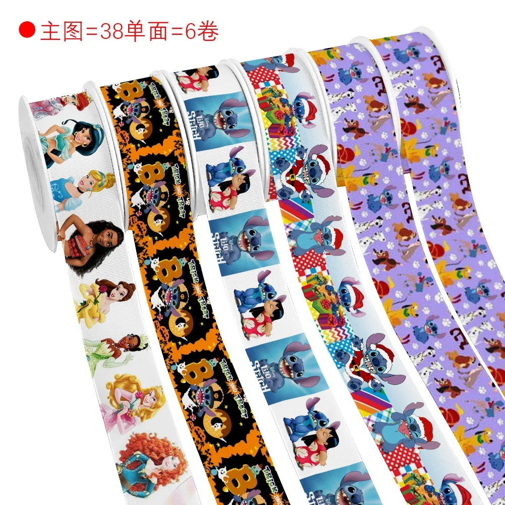 Disney Cute Stitch Linabell Grosgrain Satin Ribbon Custom For Cheer Bows Crafts Suppliers Cartoon Ribbons 10 Yards