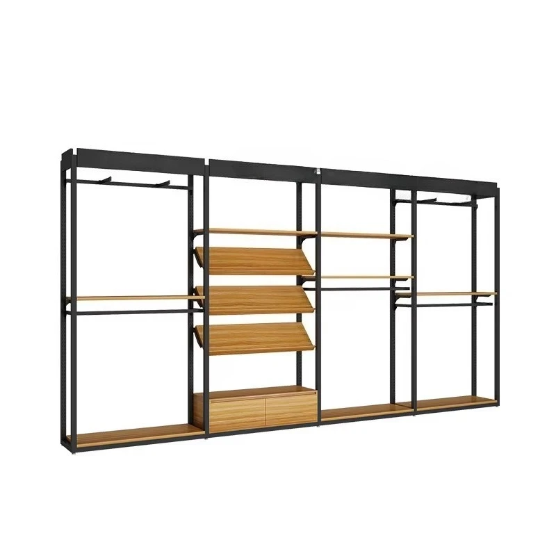 Stand Double-Sided Retail Shop Shelf for Garment Clothing Light Duty Retail Supermarket Shelves Custom Black Metal Wood Display