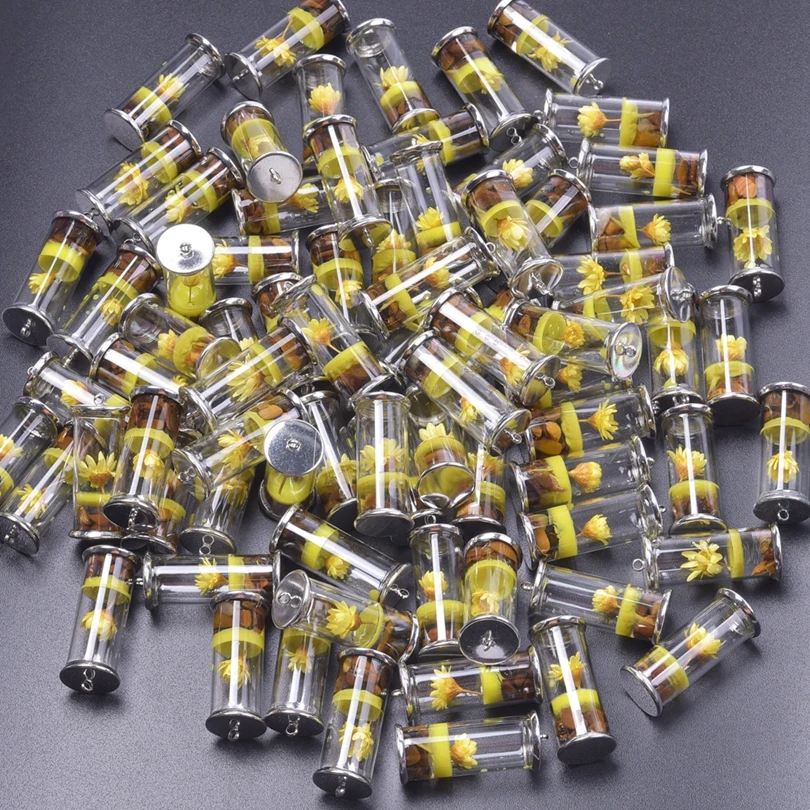 10pcs/Lot Bottle Resin Yellow Flower Pendant DIY Jewelry Making Keychain Earrings Keepsake Plant Charm Pendant Handmade Material