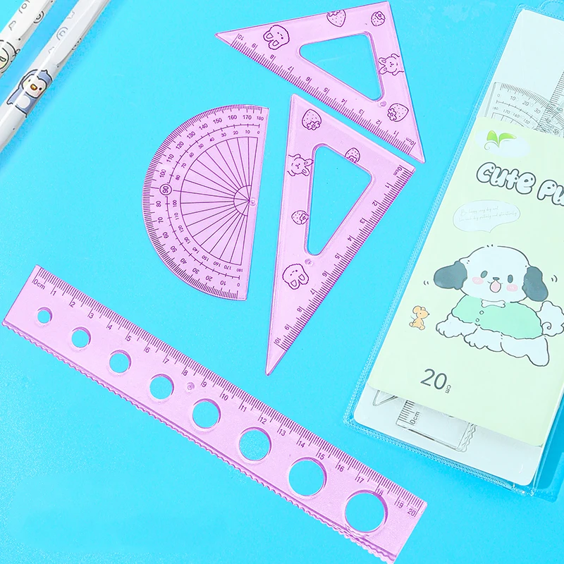 투명 삼각형 눈금자 세트, 수학 드로잉 금속 눈금자 문구류 눈금자, 학교용 수학 눈금자, 4 개