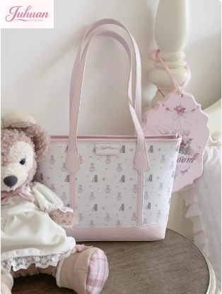 Tas Tote Gambar Kartun Beruang Kelinci Asli Anak Perempuan Jepang Tas Bahu Portabel Kapasitas Besar Lucu Manis Wanita Tas Ketiak