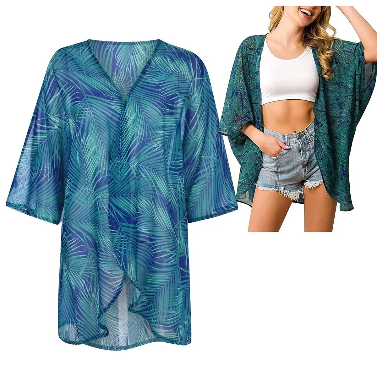 Cardigans kimono de chiffon transparente solto feminino praia nadar blusa casual