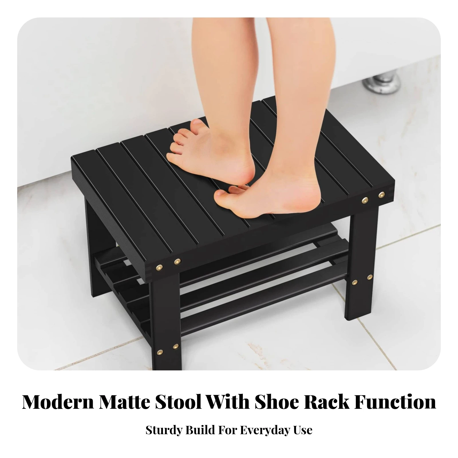 Wooden Two-Tier Stool Sturdy Stool with Lower Storage Shelf Wooden Footstool with Shelf Multifunctional Sleek for Adults