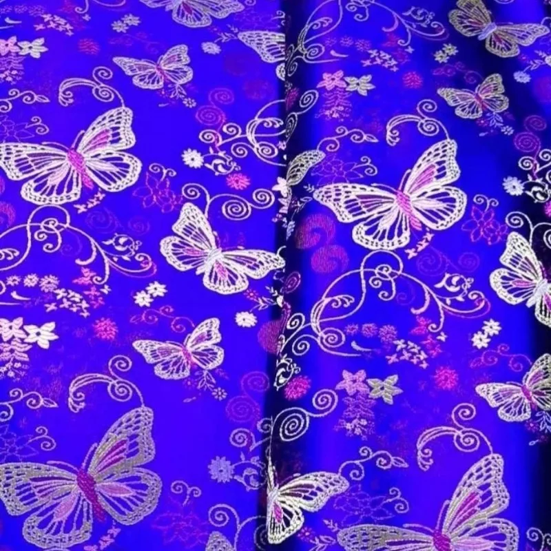 Butterfly Jacquard Brocade Fabric Smooth By The Meter for Vest Chengosam Children\\\'s Clothing Bag Diy Sewing Cloth Soft Blue Red
