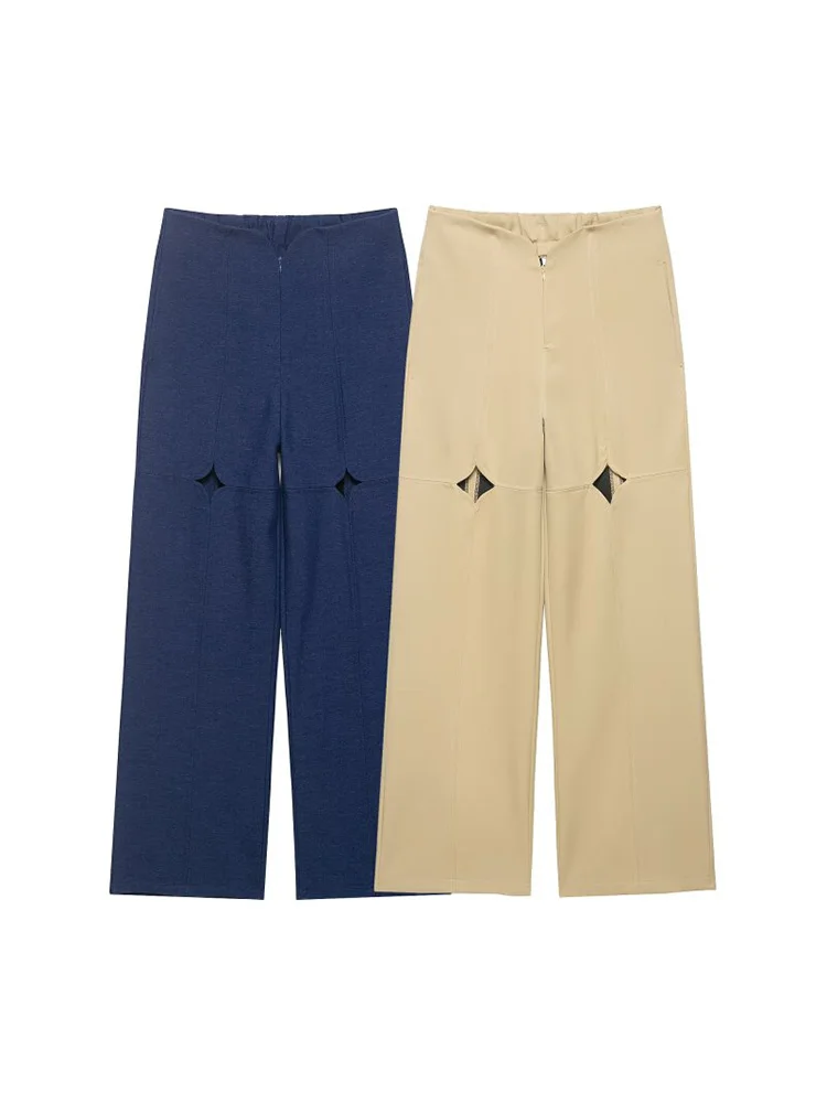 

Женские прямые брюки 2026: модные летние однотонные брюки с вырезами и молнией, элегантные уличные брюки-костюмные штаны